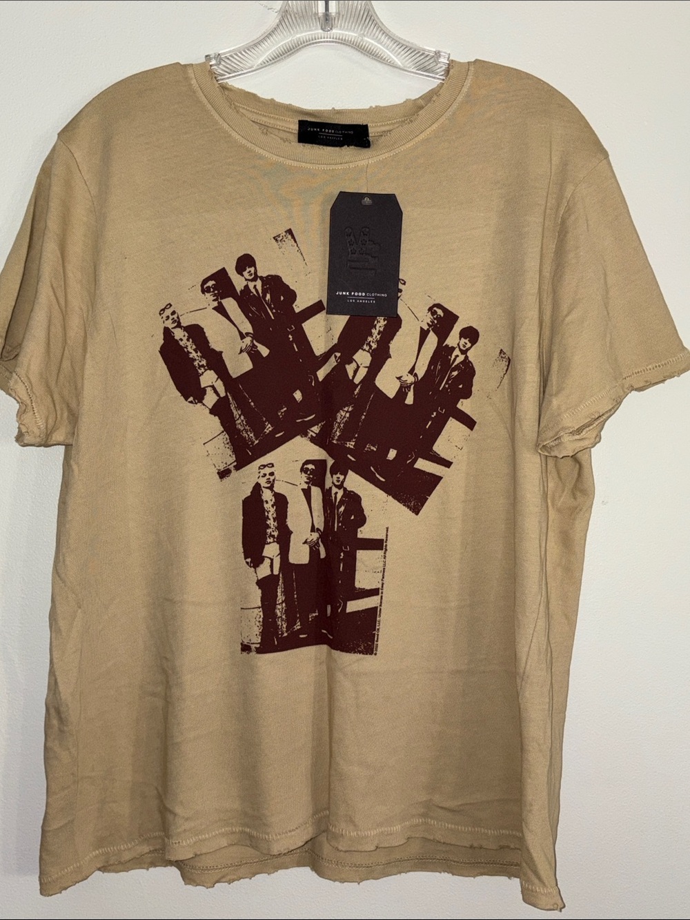 Junk Food Blondie Band Graphic Crew Neck T-Shirt - Beige with Maroon Print - L -